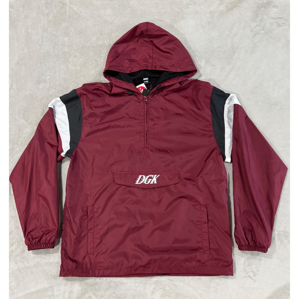 DGK Windbreaker Jacket Mens XL Maroon Colorblock Water Resistant Anorak Hooded